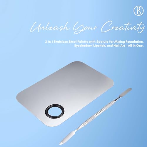 Beauté Secrets 2 in 1 Makeup Cosmetic Mixing Palette, Stainless Steel Foundation Palette with Spatula for Mixing Foundation, Eye Shadow, Eyelash, Lipstick, Nail Art, Silver - Image 2