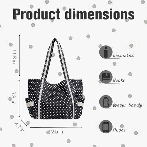 Bolso Tote de Lona con Lunares miniatura 4