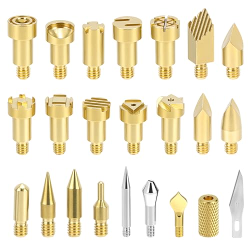 QWORK Pyrography Wood Burning Tips 23Pcs Multifunctional Copper Crafting Set for Wood Leather and Cork Engraving