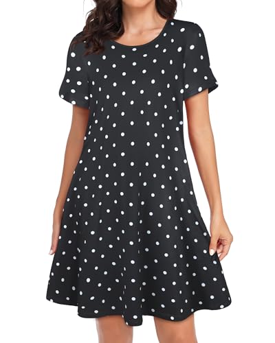Image of Womens Summer Dresses Beach Casual Loose Tshirt Floral Short Sleeve Flowy Pockets Sundresses 2026