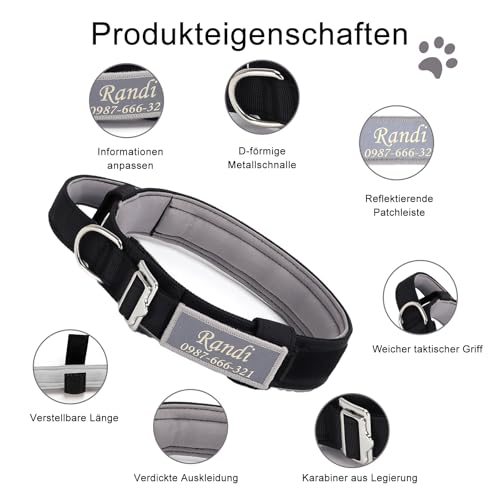 Hundehalsband Personalisiert Mit Metallschnalle und Reflektierendes Etikett, Leichtes Taktisches Personalisiert Hundehalsband für Große Mittlere Hunde, Benutzerdefinierte Hunde Halsband