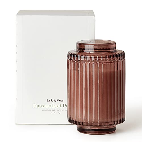 LA JOLIE MUSE Candela profumata frutto della passione e peonia, cera naturale, lunga durata di 80 ore, giara di vetro per regalo e decorazione casa, 350 g