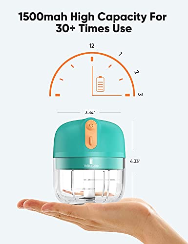Oplaadbare hakmolen keuken elektrisch, 250 ml compacte multi-shredder (60 watt) keukenmachine mixer knoflookversnipperaar voor groenten, babyvoeding Treblewind (groen) - Image 6