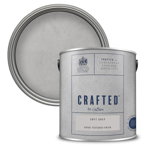 Image of Crown CRAFTED Luxurious Soft Grey - Suede Effect Textured Paint - Water Based, Hides Imperfections - Feature Wall Paint - Living Room Bedroom Hallway - Soft Grey Paint for Walls & Ceilings, 2.5L