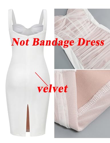 Image of houstil Women's Strap Wedding Guest Dress Velvet Mesh Bodycon Cocktail Party Fishbone Mini Clubwear