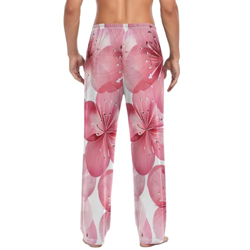 Men's Pajama Pants Watercolor Peach Flowers Sleep Pajama Lounge Pant with Pockets, Elastic Waistband2