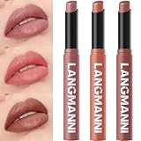 Jolilab 3 Pcs Velvet Matte Lipstick Nude Matte Soft Dark Color Stick Waterproof Long-Lasting Non-Stick Cup High Pigmented Lip Stick Lip Balm Beauty Cosmetics Gift for Girls（04#+05#+06#