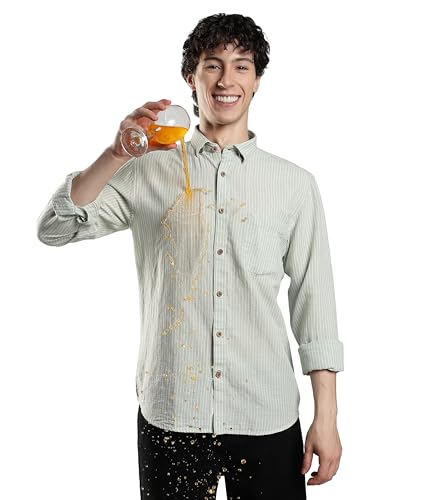 Image of TURMS Men's Casual Striped Linen Shirt | Water Repellent | Anti Stain Anti Odor | Kansas Linen | Concealed Button Down Collar | Full Sleeves