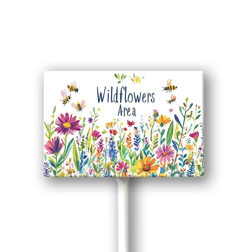 Geroclonup Wildflower Area Sign with Metal Stake 12 x 8 Inches No Mow Yard Sign Aluminum Garden Signs Outdoor for Lawn Yard Garden Decor, Easy to Install