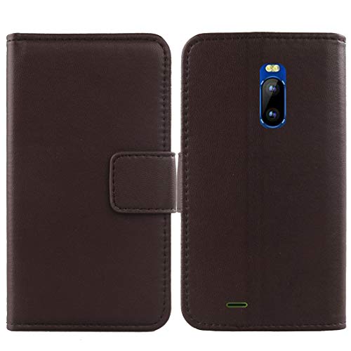 Veritable Cuir Etui pour DUODUOGO J6 Plus 6" Housse Coque Premium Case Cover Flip Cas Couverture Protecteur Portefeuille Leather Wallet (Marron Fonce)
