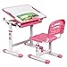 COSTWAY Set Sedia e Scrivania per Bambini Altezza e Angolo Regolabile e Multifunzionale Confortevole Apprendimento Colori Disponibili: Blu/grigio/rosa (ROSA)