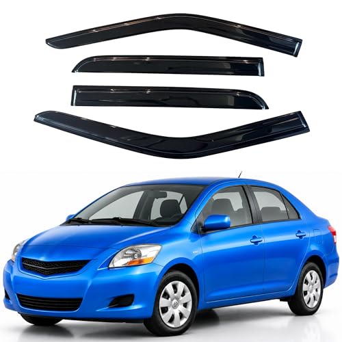 Image of IG Window Visors Fit for 2007-2013 Toyota Yaris Sedan, Out-Channel Rain Guards Vent Wind Deflectors 4PC, Car Accessories for 07-13 Yaris Sedan (Excludes Hatchback)
