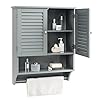 Giantex Bathroom Cabinet Wall Mounted - Hanging Medicine Cabinet with 2 Louvered Doors, 3-Position Adjustable Shelf, Towel Bar, Above Toilet Cabinet, Over The Toilet Space Saver Cabinet (Grey)