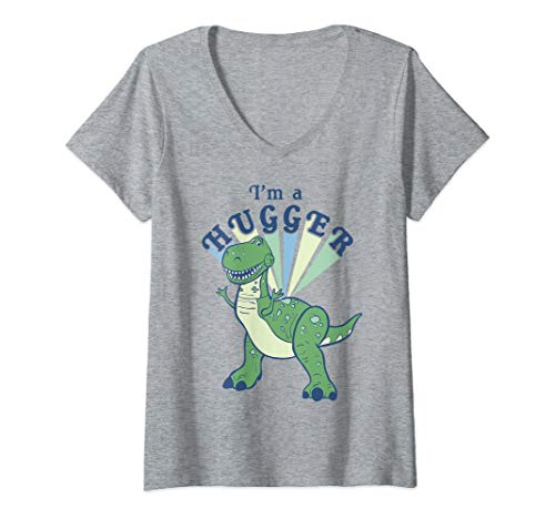Womens Disney Pixar Toy Story 4 Rex I'm A Hugger Colorful Portrait V-Neck T-Shirt