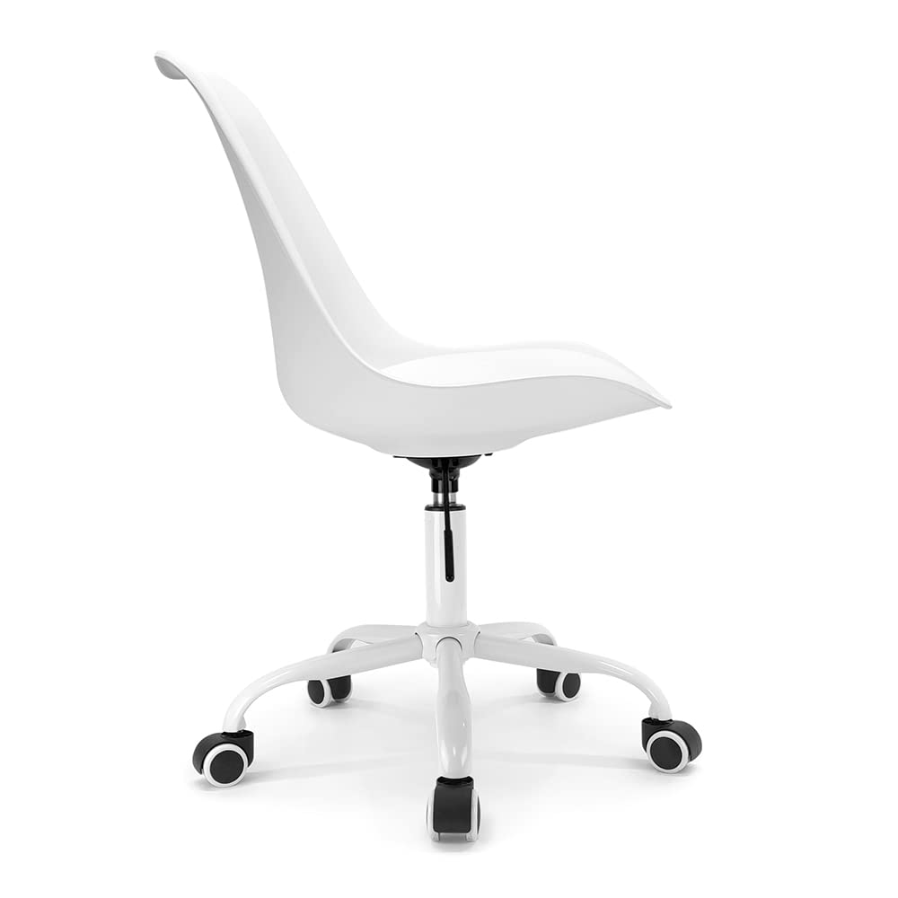 Waytex Chaise de Bureau Scandinave Blanc à roulettes et Hauteur Réglable et Pied métal laqué Blanc