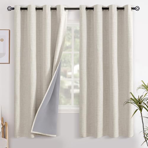 YoungsTex Linen Blackout Curtains 68 Inch Length for Bedroom 2 Panels