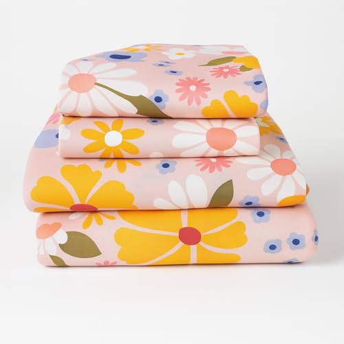 La mejor comparación de Sabanas de algodon baratas mexico al mejor precio. 42 R REBECA Juego de Sábanas de Algodón Percal, Diseño de Rayas Multicolor, Estampado Moderno (Individual, Margaritas)