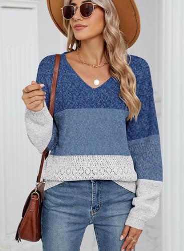 Image of JOCAFIYE Womens Sweaters Casual Long Sleeve V Neck Lightweight Hollow Out Pullover Sweater Tops