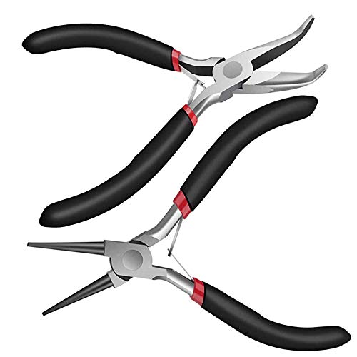 BOIU 2Pack Bent Chain Nose Pliers and Round Nose Pliers for Crafting and Repair, Jewelry Making Supplies