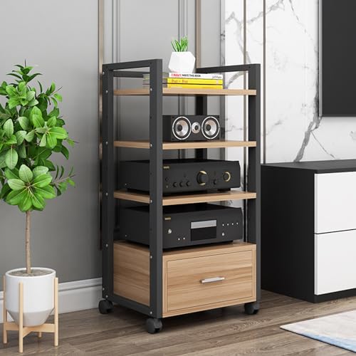 Meuble de rangement multimédia 4 niveaux et support audio mobile à roulettes