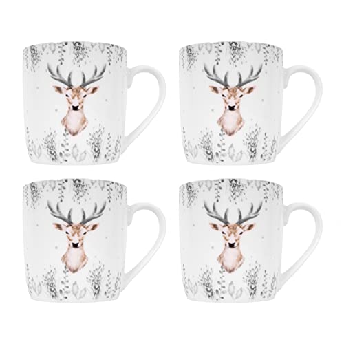 Harvey & Mason Christmas Tableware Mug Set of 4 - Reindeer Ceramic Mug Suitable for Christmas