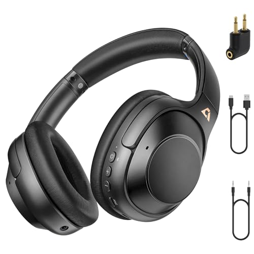 Riibox Y7Pro Hybrid Active Noise Cancelling Headphones, LDAC Hi-Res Audio, 75H Playtime, Deep Bass, Comfort Fit & Foldable Wireless Over-Ear Bluetooth Headphones for Home Office Travel – Black