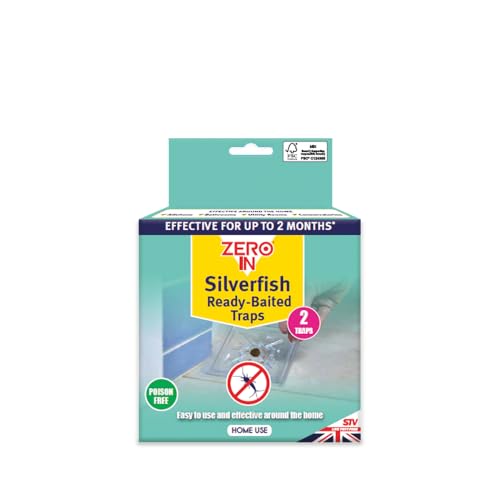 Zero in Silverfish Ready Baited Traps - Twinpack Effective Silverfish Control for Homes Non-Toxic Long-Lasting Ready-to-Use Poison-Free Insect Killer