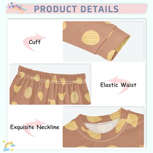 Pajama Sets Long Sleeve Orange Background Potato Chips Soft Comfy Sleepwear 2 Piece PJS 3-8T4