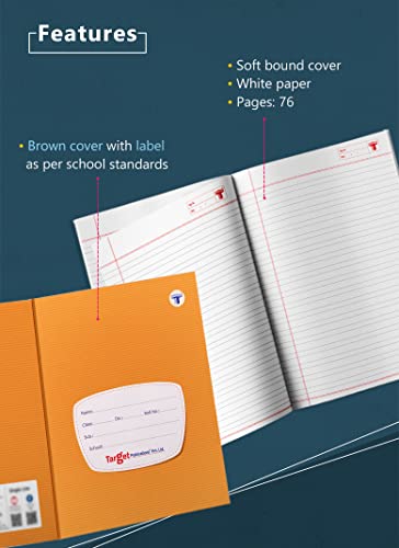 Image of TARGET PUBLICATIONS Target Two Line Small Notebooks | Double Line Copy Writing Books | 76 Pages in Each Book | 18 cm x 24 cm Approx | Brown Cover | Combo of 12 | GSM 57