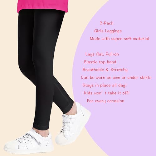 Girls' Leggings 3-Pack Cotton Basic Toddlers Leggings for Kids - Breathable & Safety Ultra-Soft Modal Cotton Leggings2