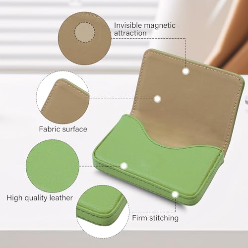 Image of Business Card Holder，PU Leather Business Card Case Color Printing Pattern Card Holder Wallet，Pockets Magnetic Credit Card Holders for Men and Women - Banana Green