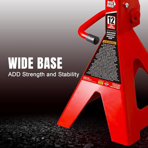 Image of Big RED 12 Ton Jack Stands with Lock Adjustable Height to 28.15'',Heavy-Duty Car Jack Stands Fit for Cars, SUVs, and Most Automobiles, Red, 2 Pack