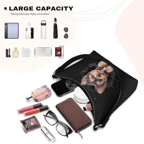 Bolso hobo de mano para mujer, bolso tote de cuero sintético con estampado de perros, estilo top handle y bandolera miniatura 5
