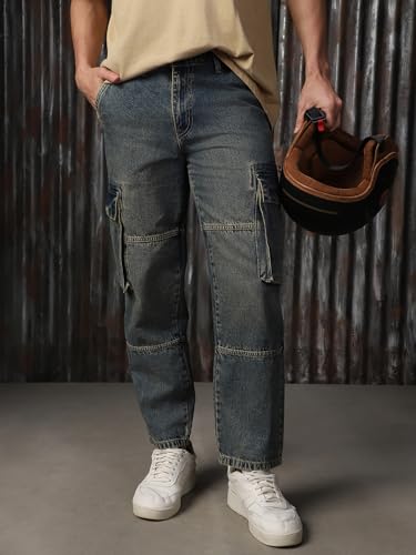 Image of High Star Men Cotton Washed Straight Fit Mid-Rise Regular Jeans