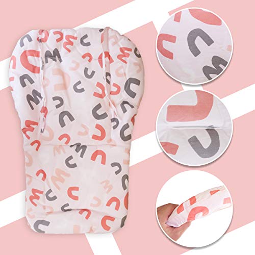 Image of Kocpudu High Chair Cushion, Seat Cushion, Breathable Pad, with Baby High Chair Seat Belt, 2 Pieces, Soft and Comfortable, Make The Baby More Comfortable (Colourful Wave Stripes) (Pink)
