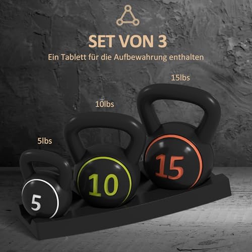 HOMCOM Kettlebell, 2,2kg, 4,5kg, 6,8kg Kugelhantel, 3er Set Kugelgewicht für Gymnastik, Krafttraining, Schwarz – Bild 4