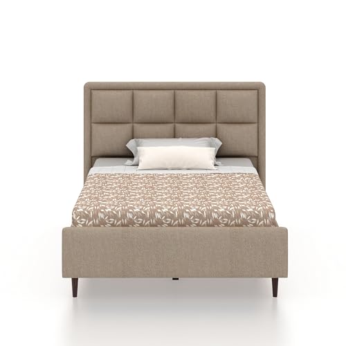 Image of Ganpati Arts Solid Sheesham Wood Louis Upholstered Single Size Bed Without Storage | Modern Design Wooden Single Bed Cot Palang Furniture for Bedroom, Guest Room, Hotels and Home (Mangolia, 4 Ft)