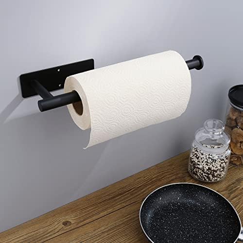 Gewtur Kitchen Roll Holder Under Cabinet - Self Adhesive Paper Towel Holder Wall Mount, Matte Black Stainless Steel Paper Roll Holder for Kitchen Bathroom