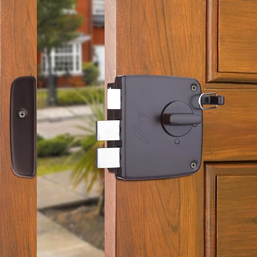 Image of Godrej Tribolt Compact 1CK LB | for Inside /Outside Opening Wooden Doors | 60mm Backset | Reversible Latch | 3 Keys | 3-Bolt Locking | Textured Brown Finish | 5 Year Warranty