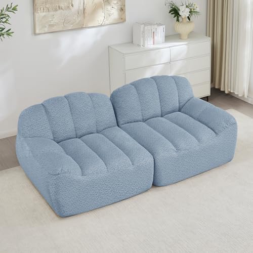 NADEUSAK Sofá modular de 2 plazas, sin desnudos, forma de concha, cojín profundo para el salón, el apartamento, no requiere montaje, color azul
