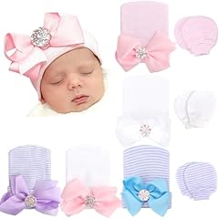 5 Bow Hats + 3 Pairs Mittens / 0-3 Months (Set H)