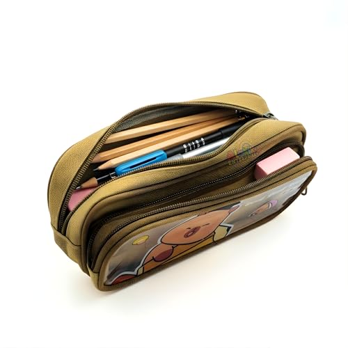 Image of Alokik Enterprise Cute Cartoon Pencil Pouch with Double Zipper & Transparent Window, Large Capacity Fabric Pen Case for School, Office, Students, Kids & Teens (Good Study Khakhi Pouch)