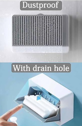Image of SAHAJ Enterprise Plastic Creative Wall Mounted Double Bar Bathroom Soap Box Holder Soap Dish with Drainage Box Soap Box with Lid Single, Double Grid Soap Draining Rack (4, 1 Lid)