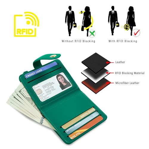 Image of Airkit Small Wallet Women RFID, PU Leather Card Holder with Keychain | Slim Compact Zipper Coin Purse for Ladies, Travel Holiday Gifts for Mom, Cute Mini Bifold Wallets