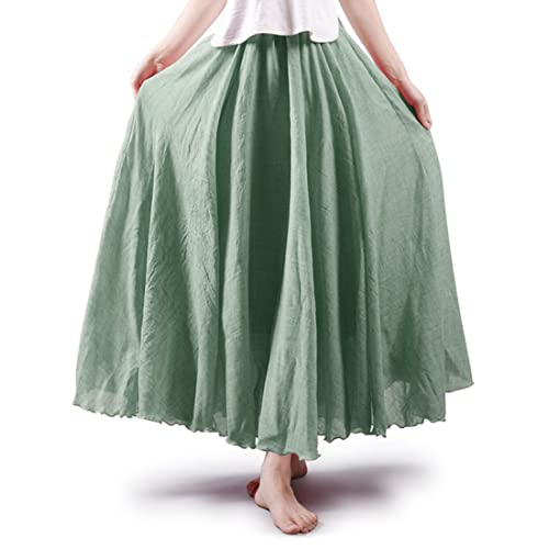 ASHER FASHION Women's Bohemian Style Elastic Waist Band Cotton Linen Long Maxi Skirt Dress2