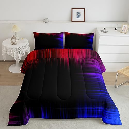 Image of Feelyou Red and Blue Striped Comforter Twin Size for Boys Girls, Ombre Gradient Lines Comforter Set Geometric Artistic Smear Bedding Set Gradient Lines Duvet Set Breathable Bed Set 2Pcs