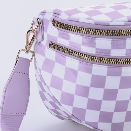 Image of Lushandy Bum Bag Women's Checkered Crossbody Bag Nylon Cross Body Bags Plaid Mom Everyday Purse for Travel (Checkered Purple)