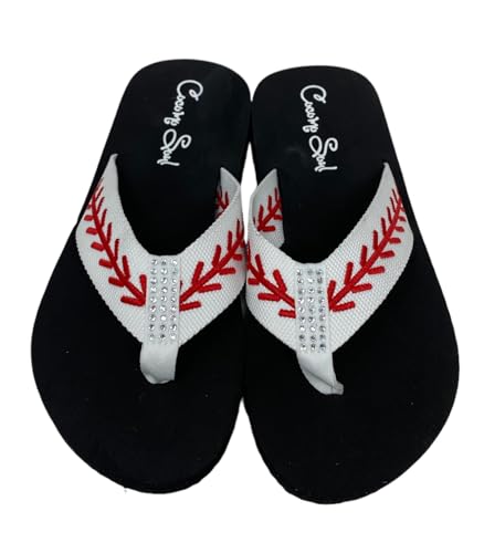 Cocomo Soul Rhinestone Baseball Flip Flops | Embroidered Slippers | Sandals for Women | Bling2