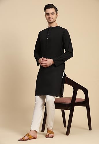 Image of SKAVIJ Men's Pure Cotton Solid Kurta Pajama Set Round Neck Casual Yoga Dress