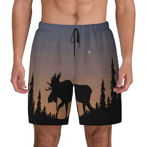 Short de bain pour homme Deer Mountain Pine Tree imprimé nature sauvage